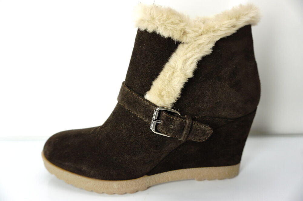 Aquatalia Carlotta Shearling Trim Wedge Ankle Boots Size 41 11 NIB $398